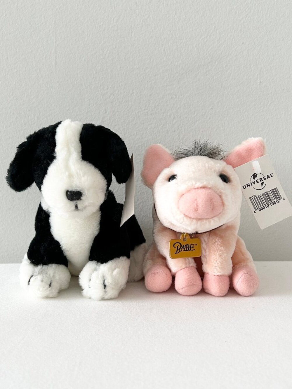 2 Universal Studios Park BABE Pig Dog Plush Border Collie Vtg Stuffed Animal Toy